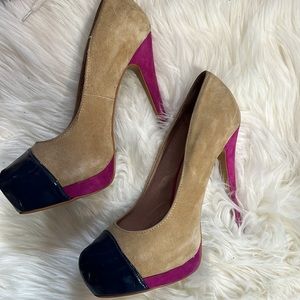 Aldo Colorblock Platform Heels - Tan/Pink/Navy